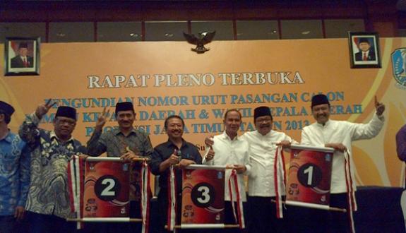 Hasil Undian Nomor Urut Tiga calon Cagub Jatim 2013