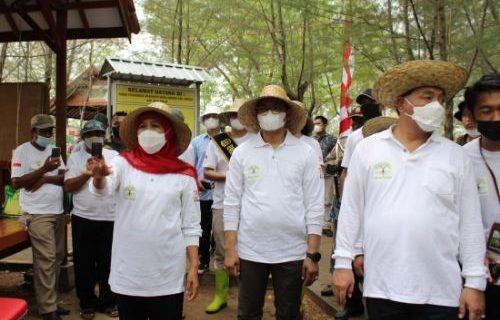 Bupati Bangkalan Ra Latif Dampingi Gubernur Khofifah Tanam Mangrove